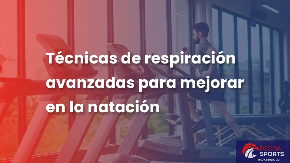 Portada de blog que destaca a un atleta entrenando en una cinta de correr, con un texto sobre técnicas de respiración para nadadores